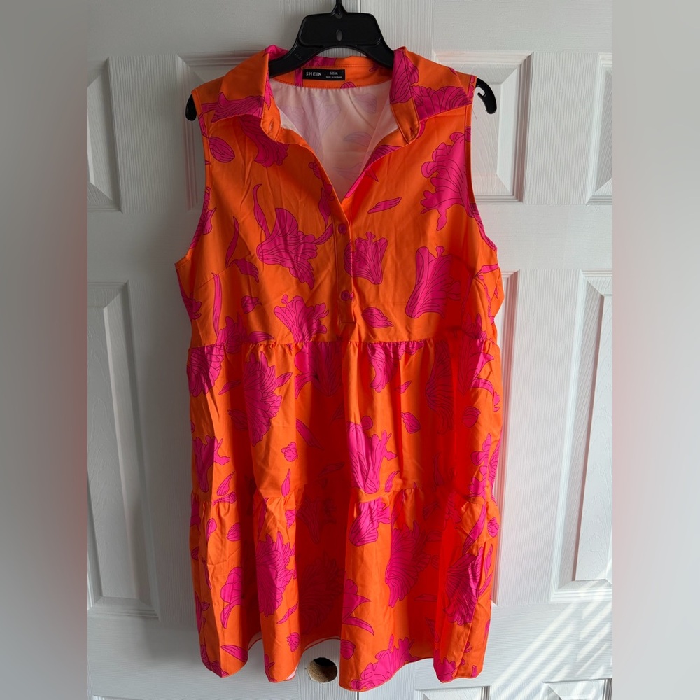 Sleeveless Floral Dress in Bright Orange & Hot Pink🧡🩷